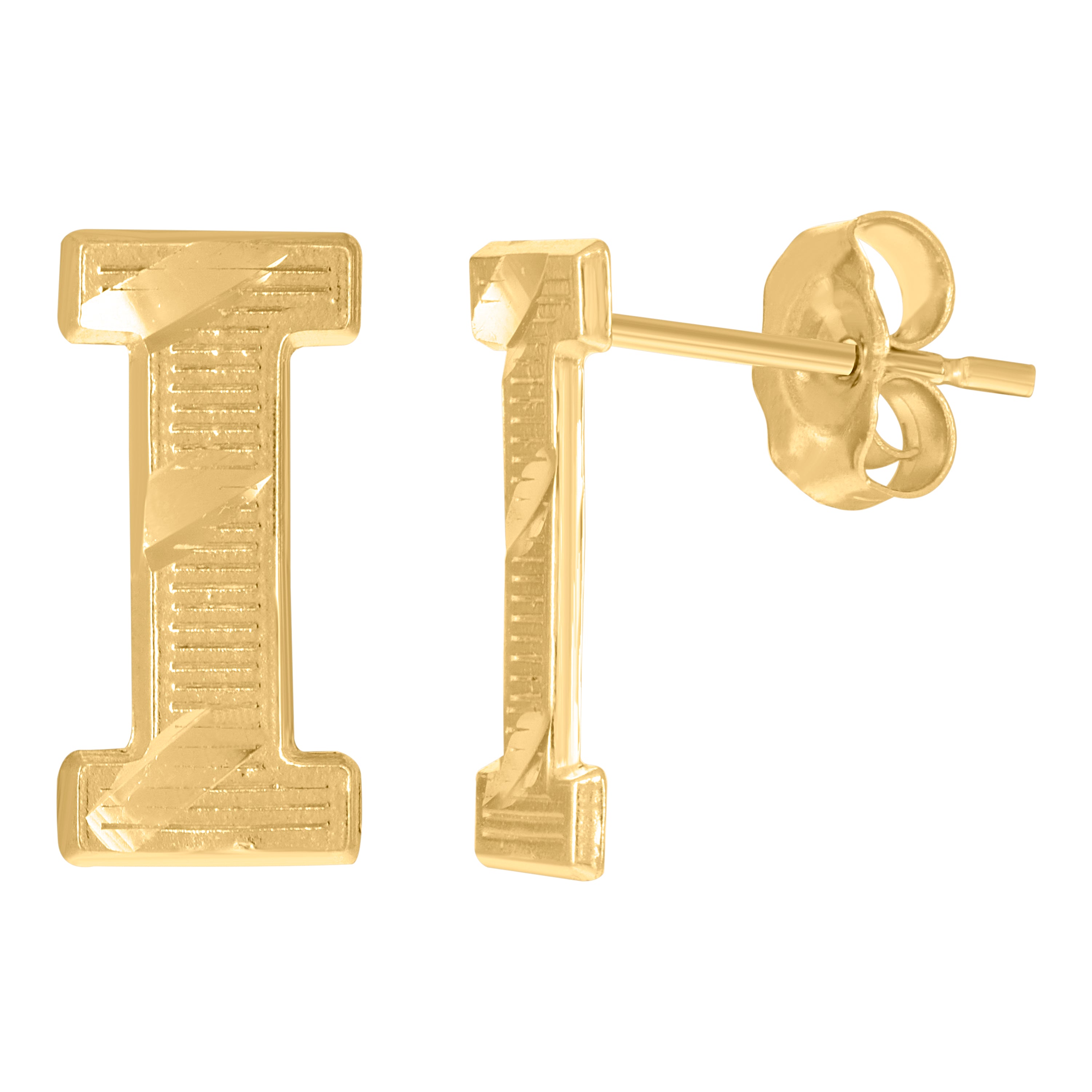 10kt Yellow Gold Mens Initials Letter I Stud Earrings