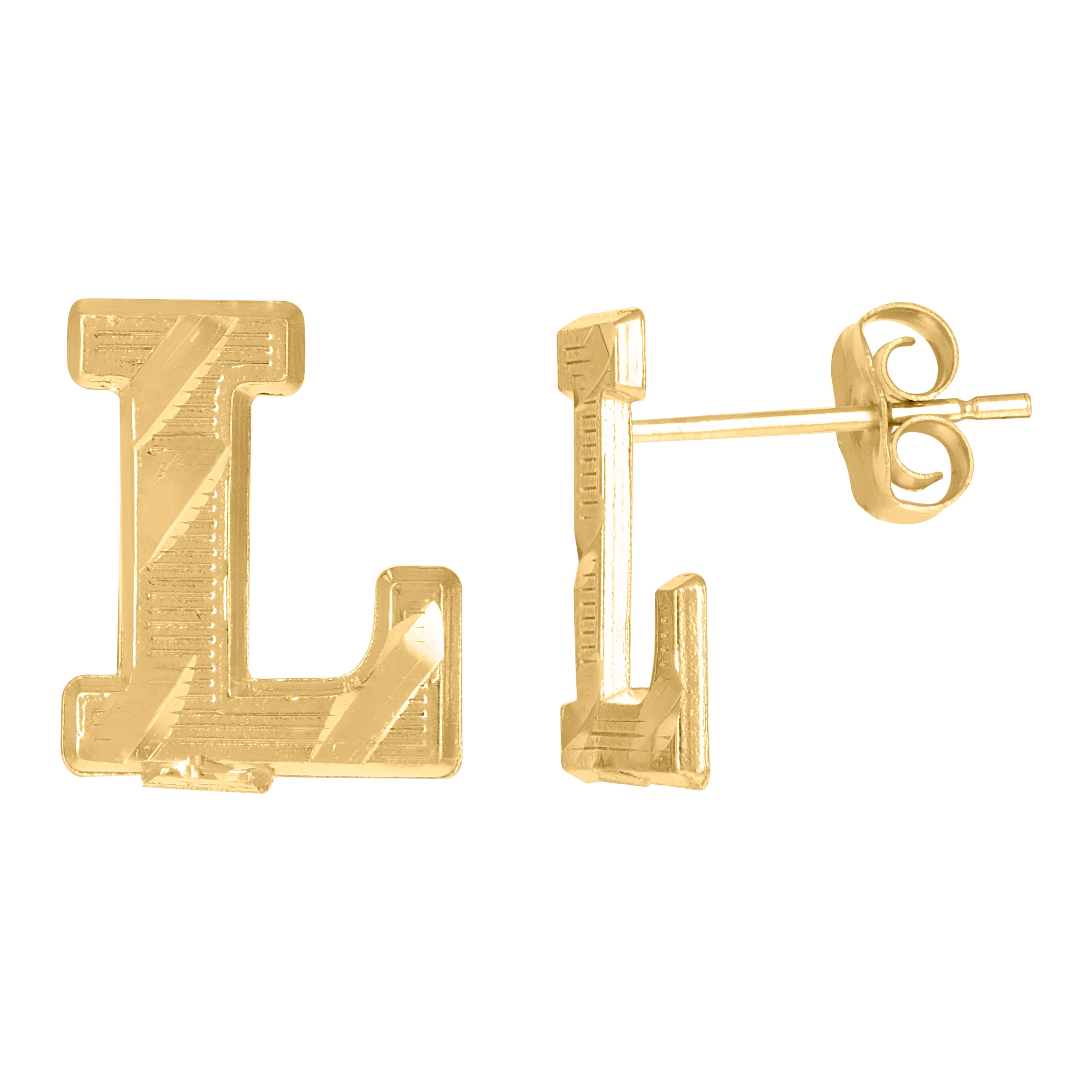 10kt Yellow Gold Mens Initials Letter L Stud Earrings