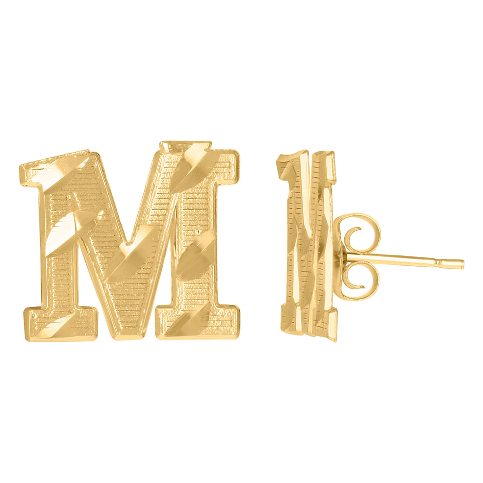 10kt Yellow Gold Mens Initials Letter M Stud Earrings