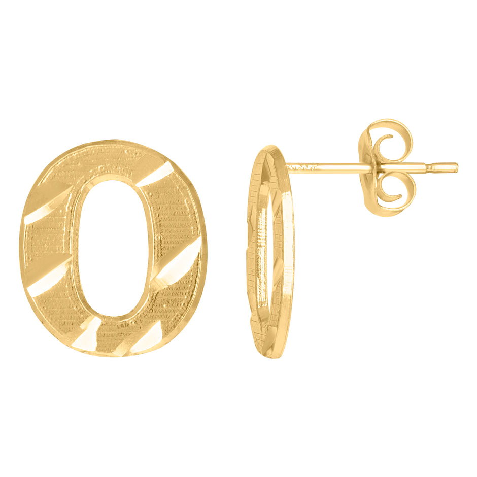 10kt Yellow Gold Mens Initials Letter O Stud Earrings