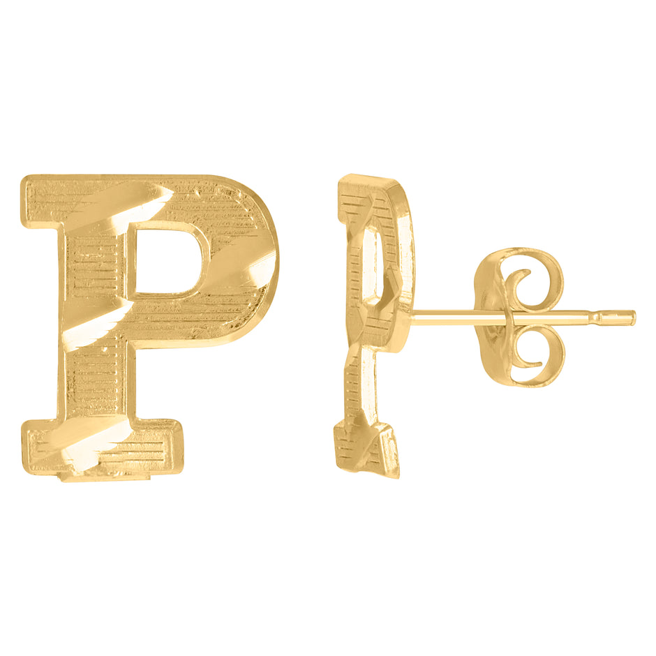10kt Yellow Gold Mens Initials Letter P Stud Earrings
