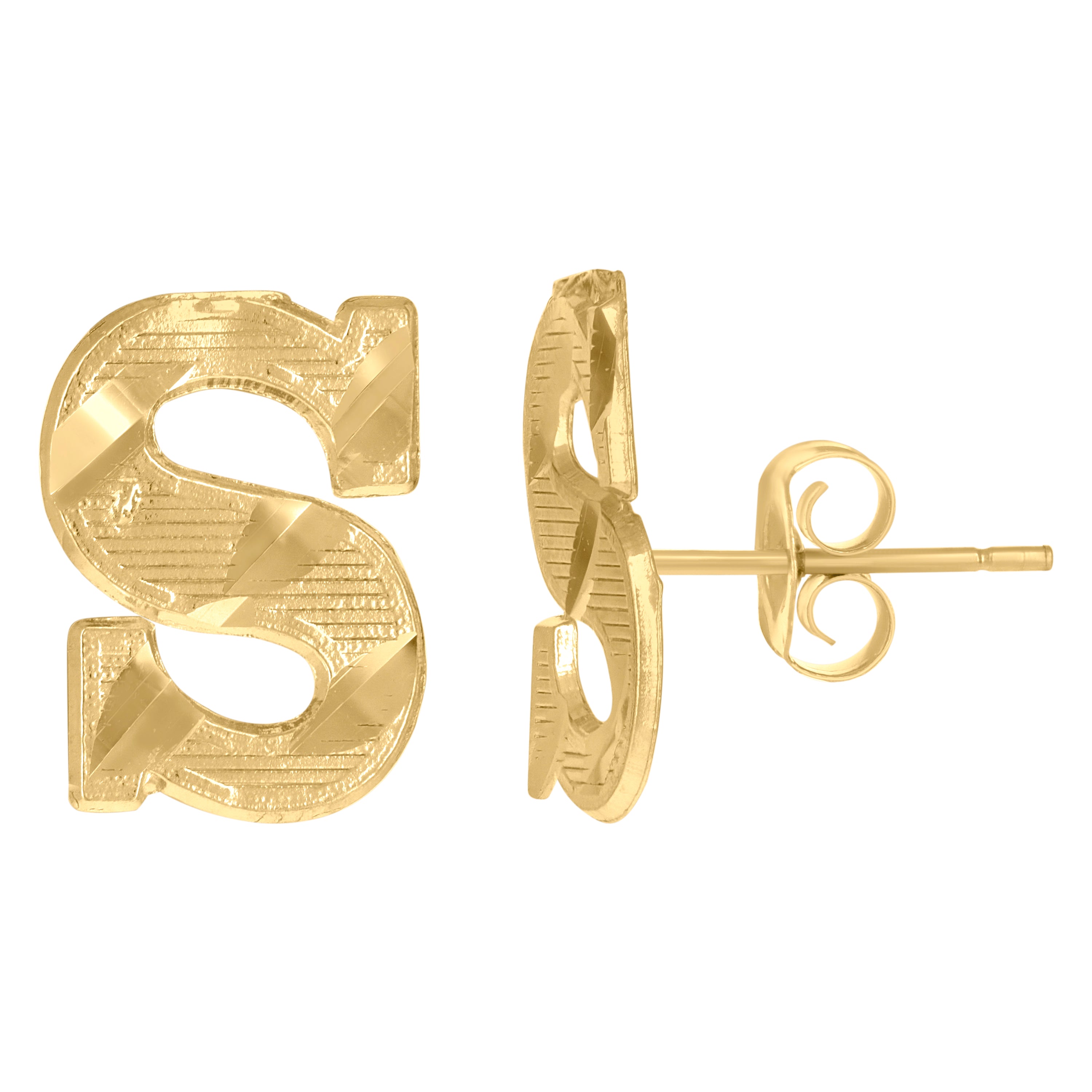 10kt Yellow Gold Mens Initials Letter S Stud Earrings
