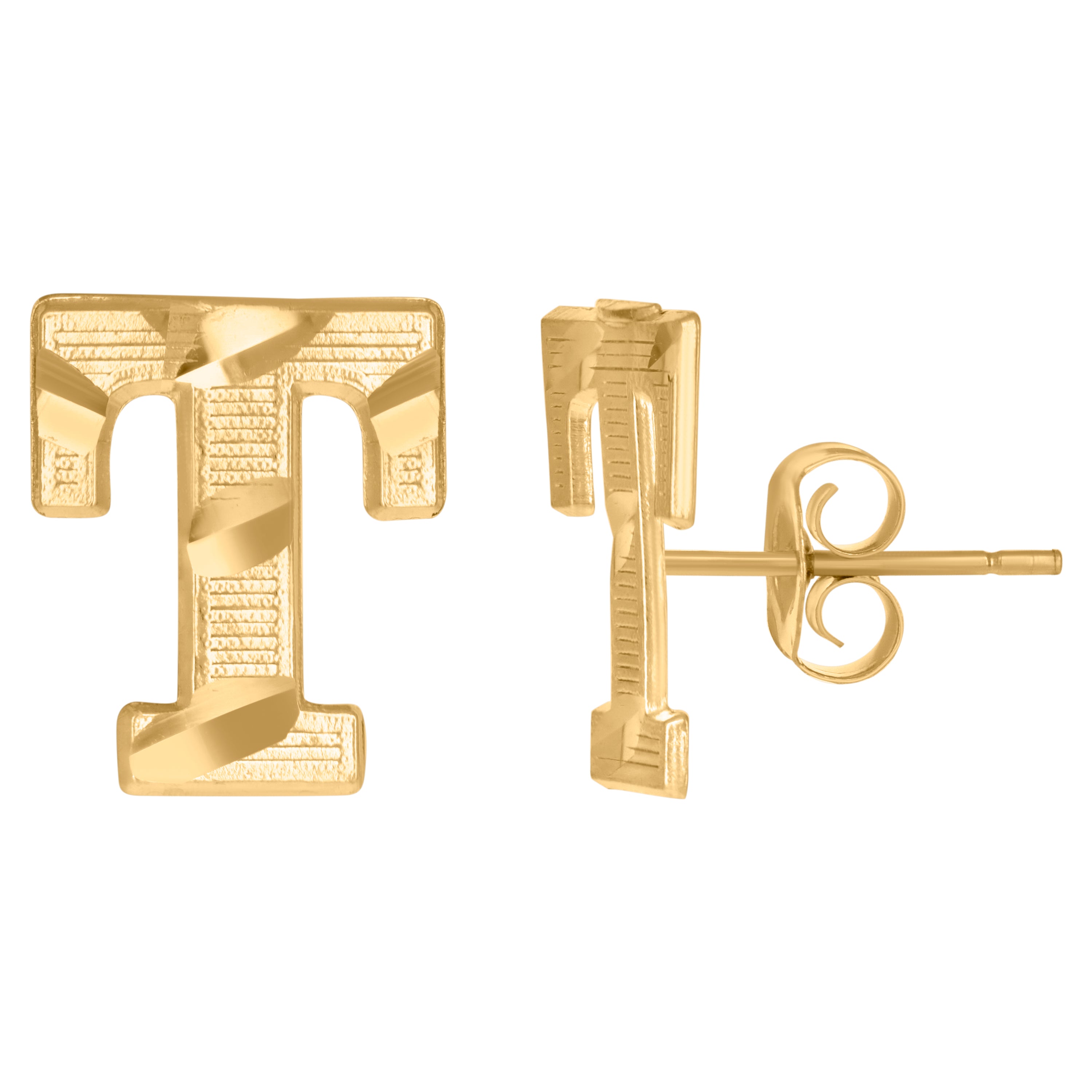 10kt Yellow Gold Mens Initials Letter T Stud Earrings