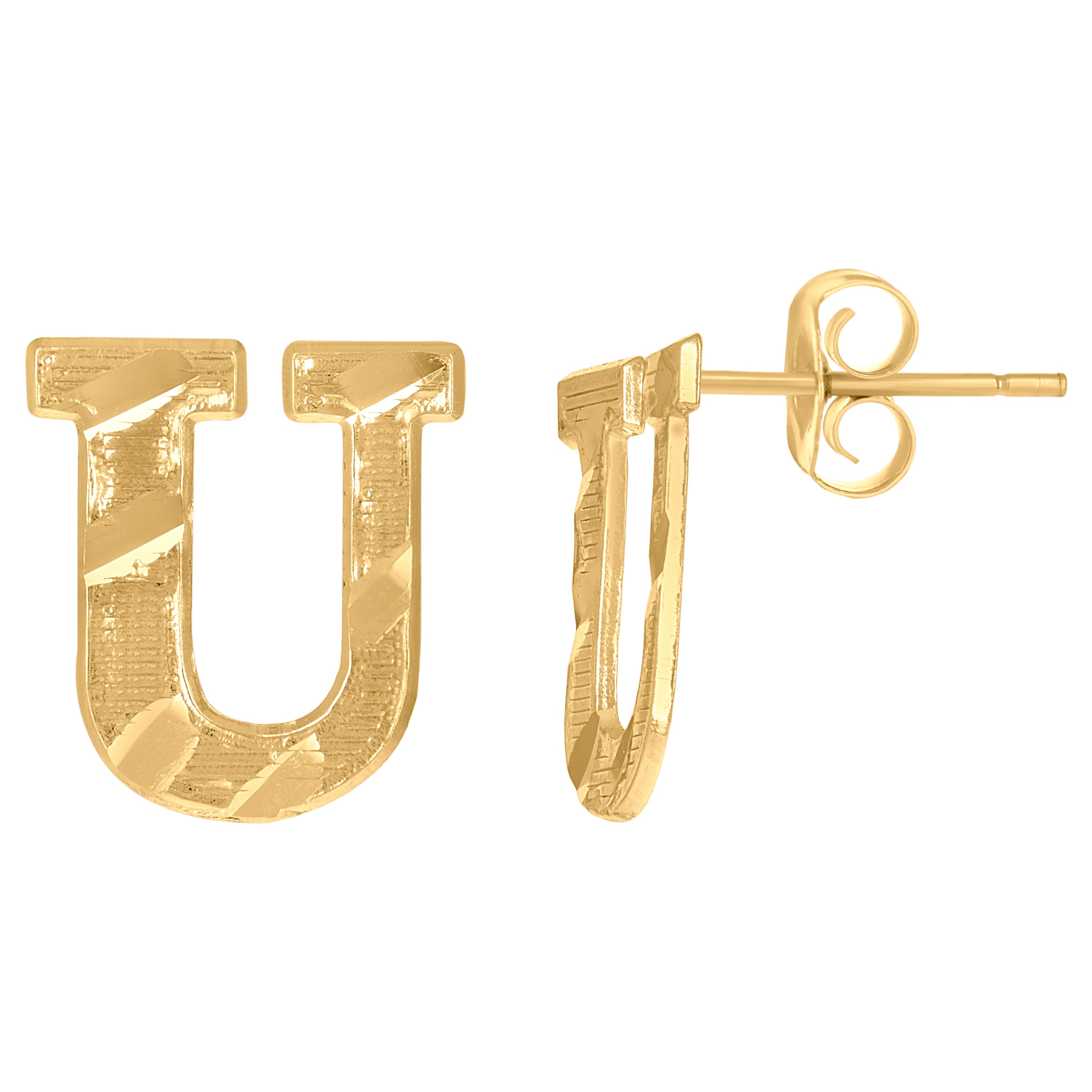 10kt Yellow Gold Mens Initials Letter U Stud Earrings