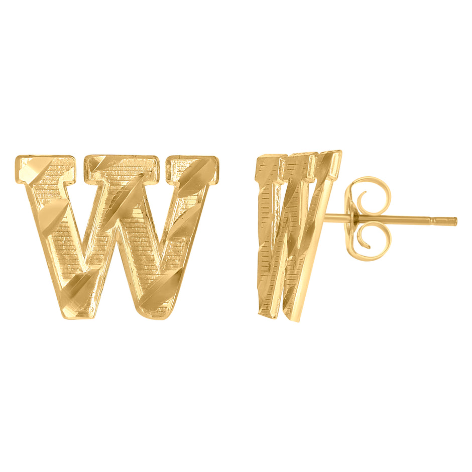 10kt Yellow Gold Mens Initials Letter W Stud Earrings