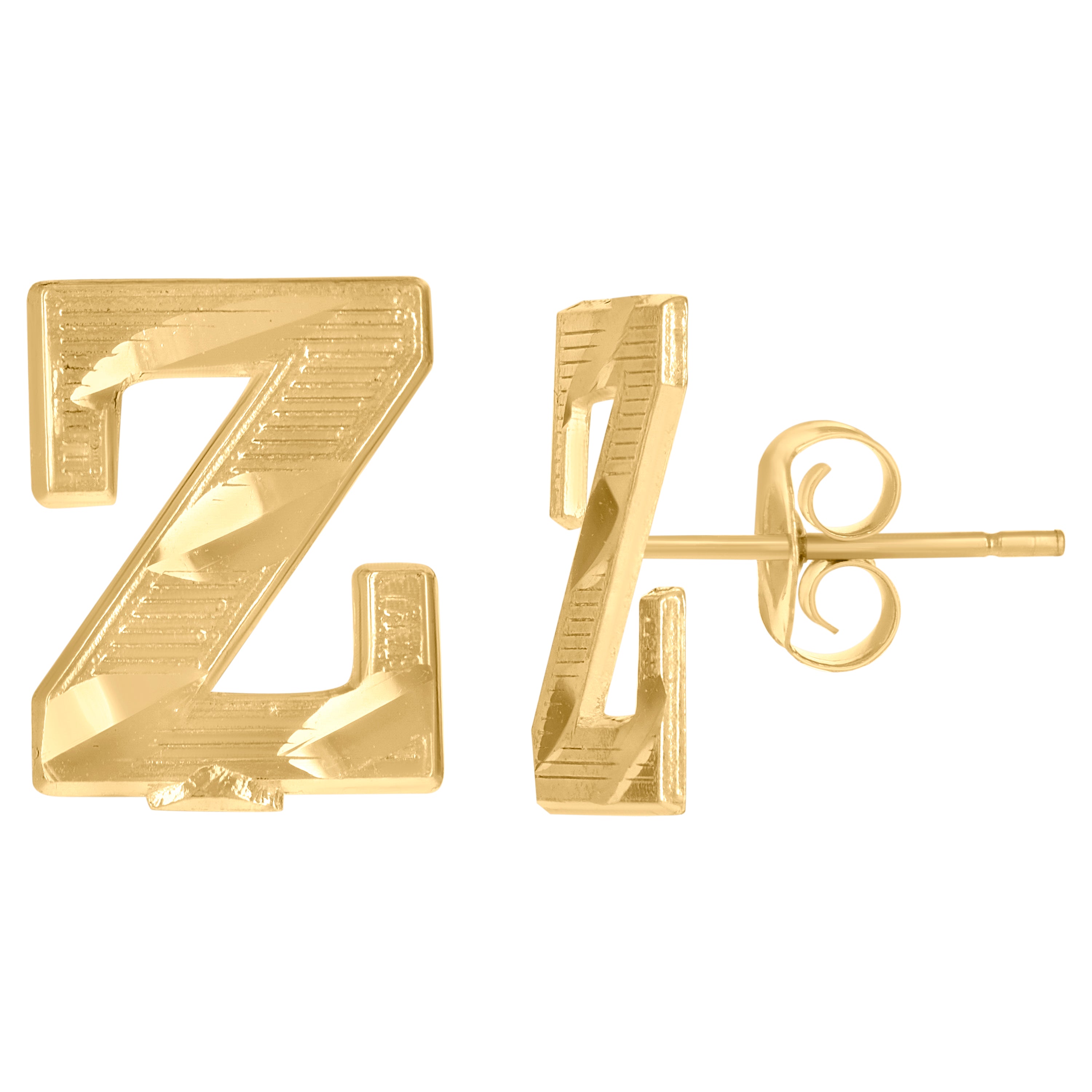 10kt Yellow Gold Mens Initials Letter Z Stud Earrings