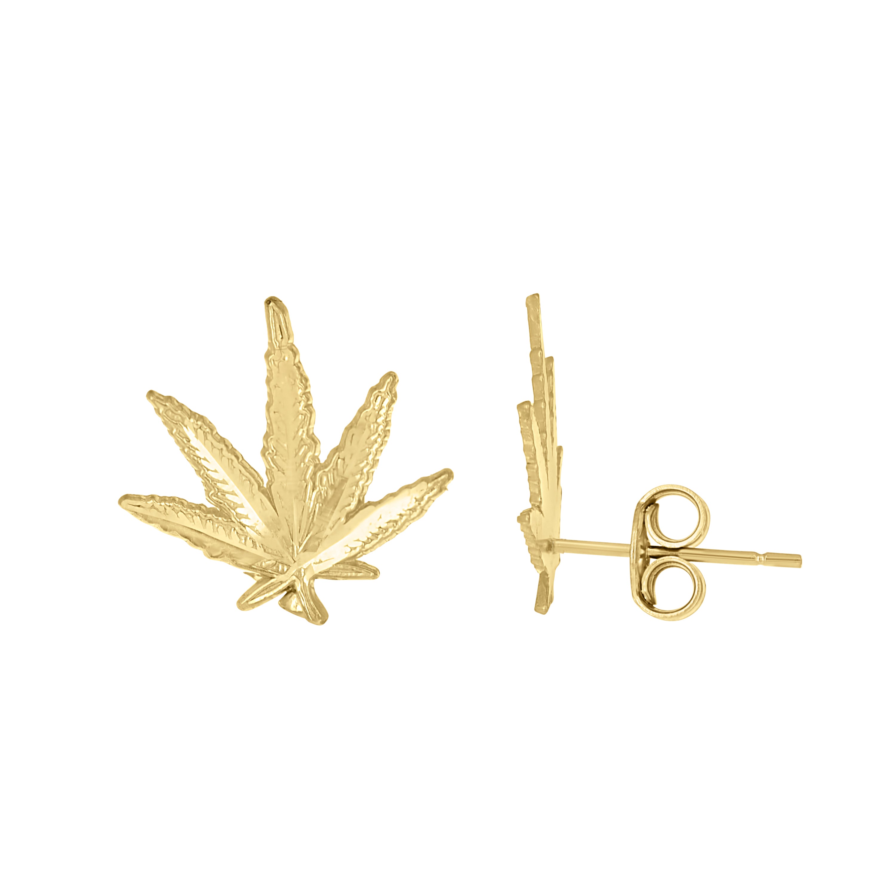 10kt Yellow Gold Mens Marijuana Leaf Stud Earrings