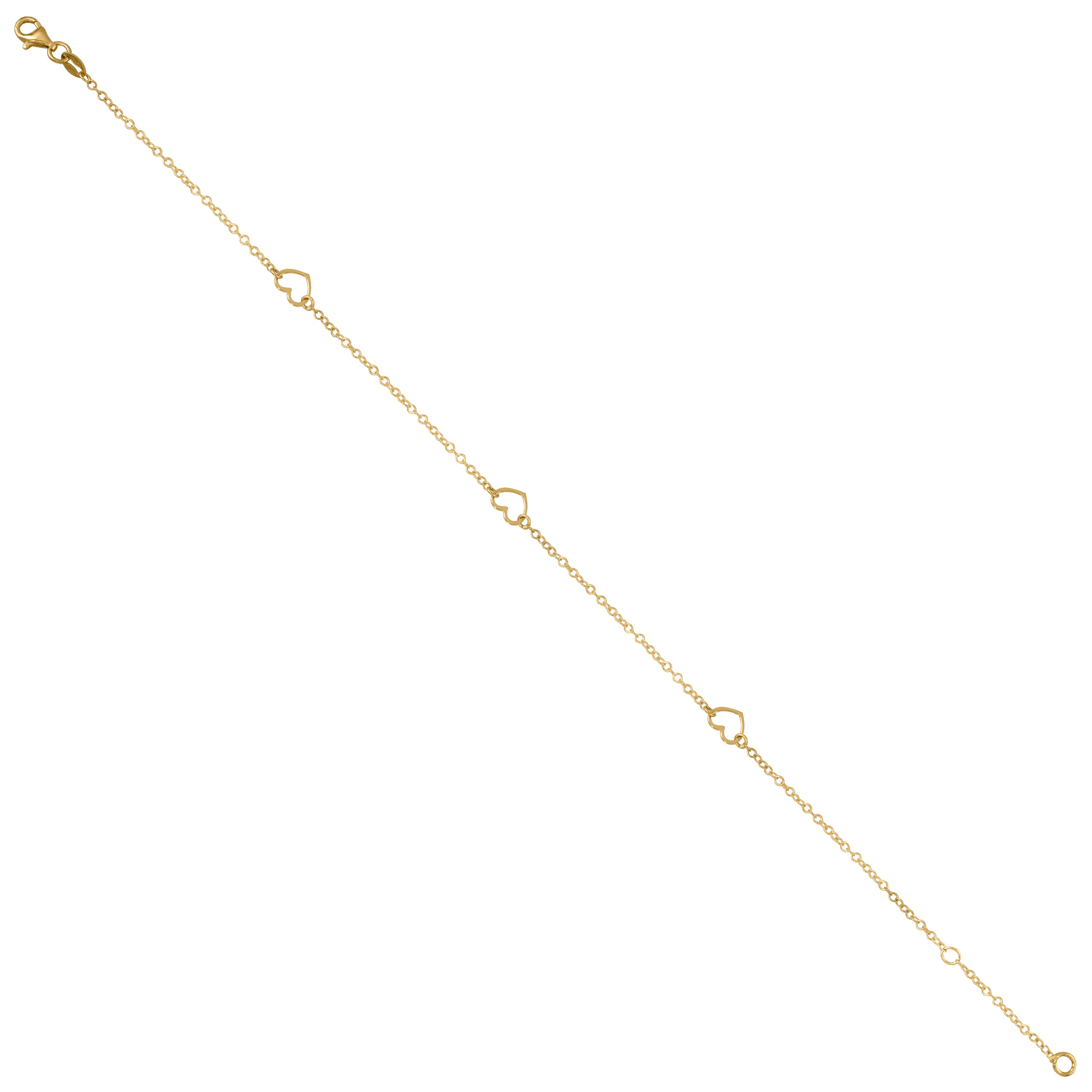 14Kt Yellow Gold Womens Hearts Chain Anklet