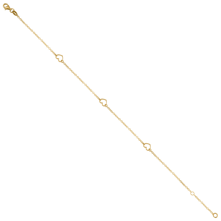 14Kt Yellow Gold Womens Hearts Chain Anklet