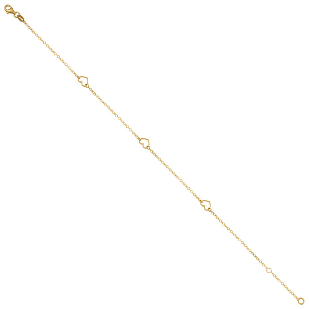14Kt Yellow Gold Womens Hearts Chain Anklet