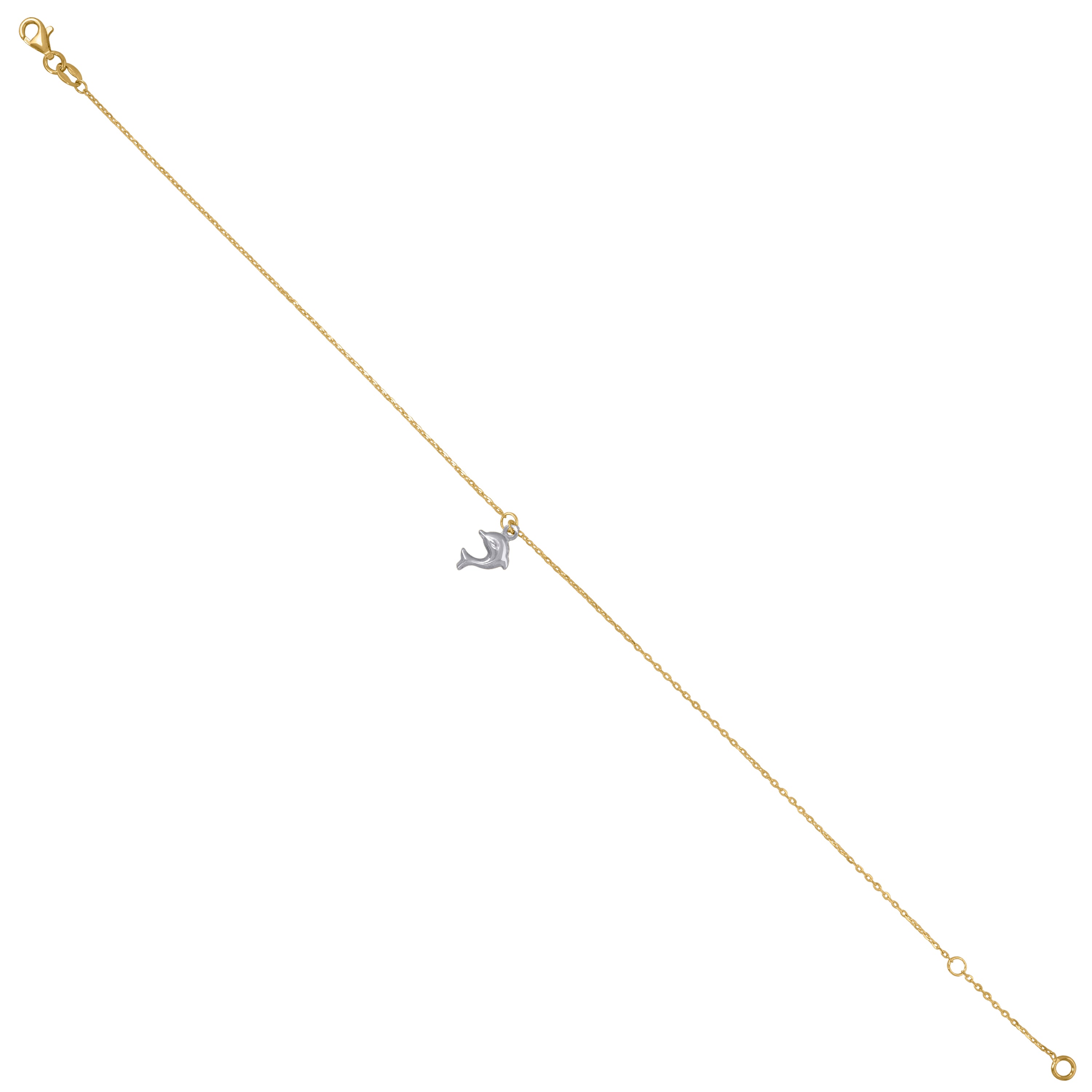 14Kt Two-Tone Gold Womens Dolphin Charm Anklet