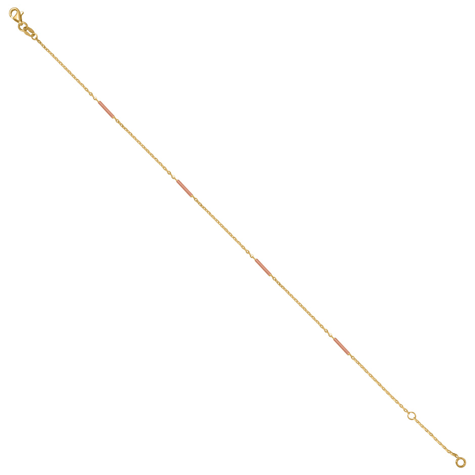 14Kt Two-Tone Gold Womens Bar Chain Anklet
