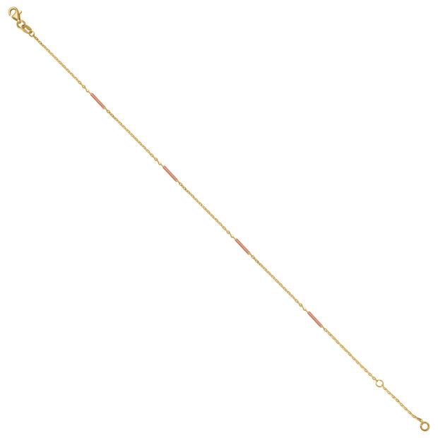 14Kt Two-Tone Gold Womens Bar Chain Anklet