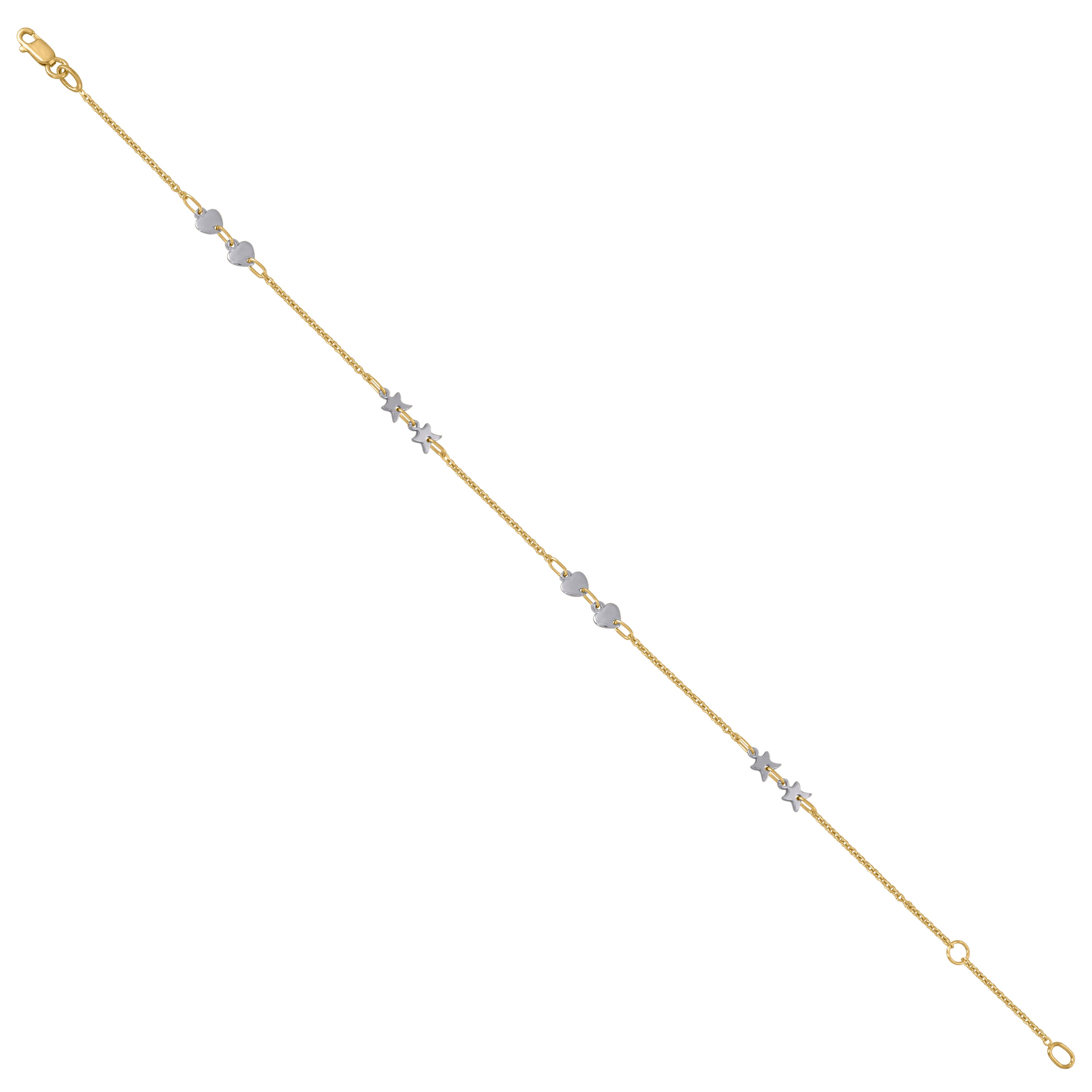14Kt Two-Tone Gold Womens Hearts & Stars Chain Anklet