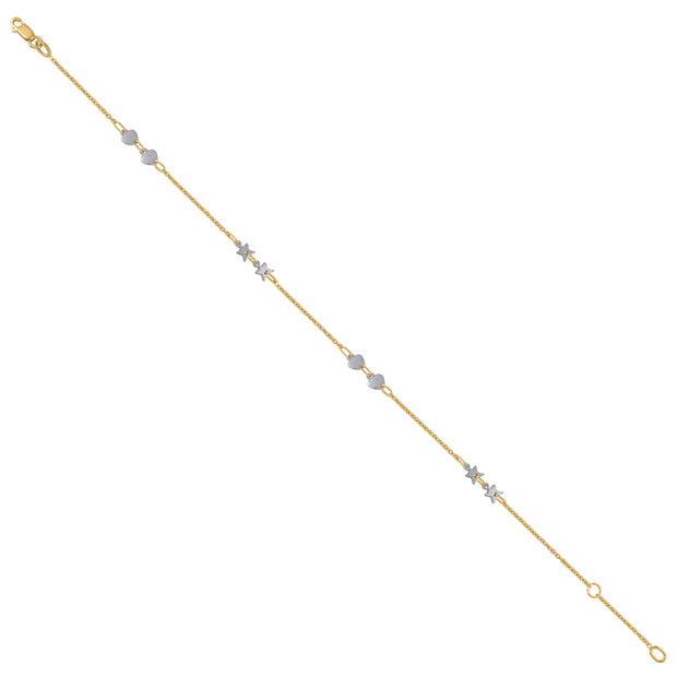 14Kt Two-Tone Gold Womens Hearts & Stars Chain Anklet