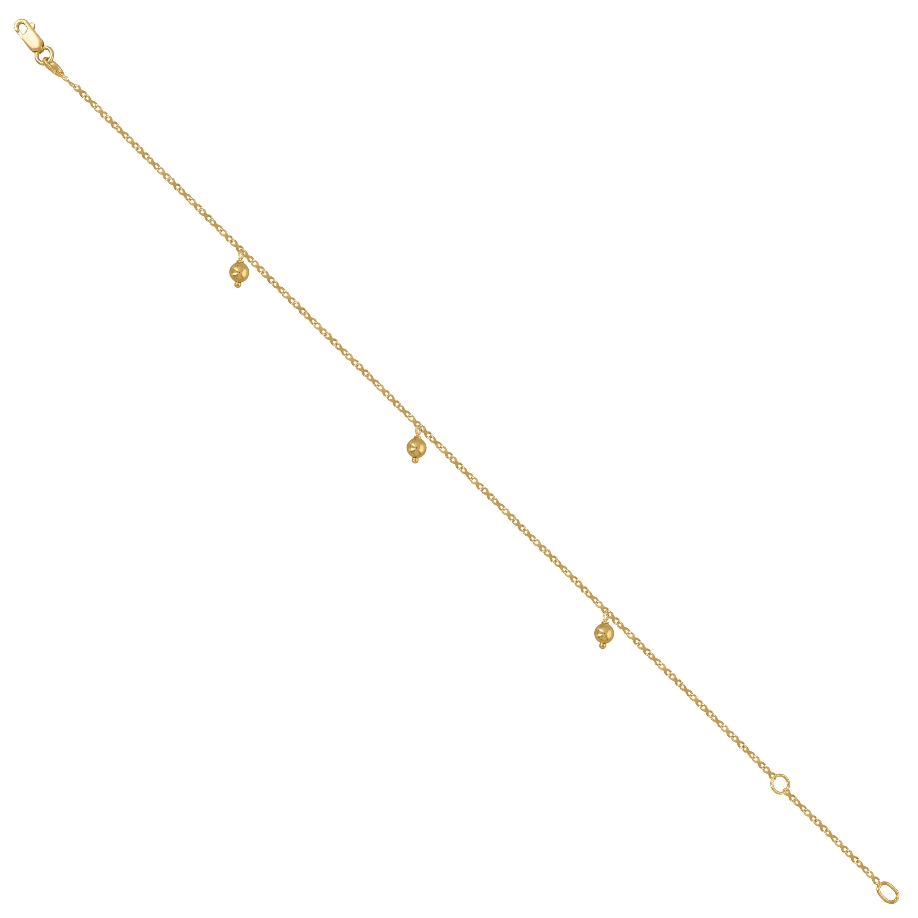 14Kt Yellow Gold Womens Beaded Charm Anklet