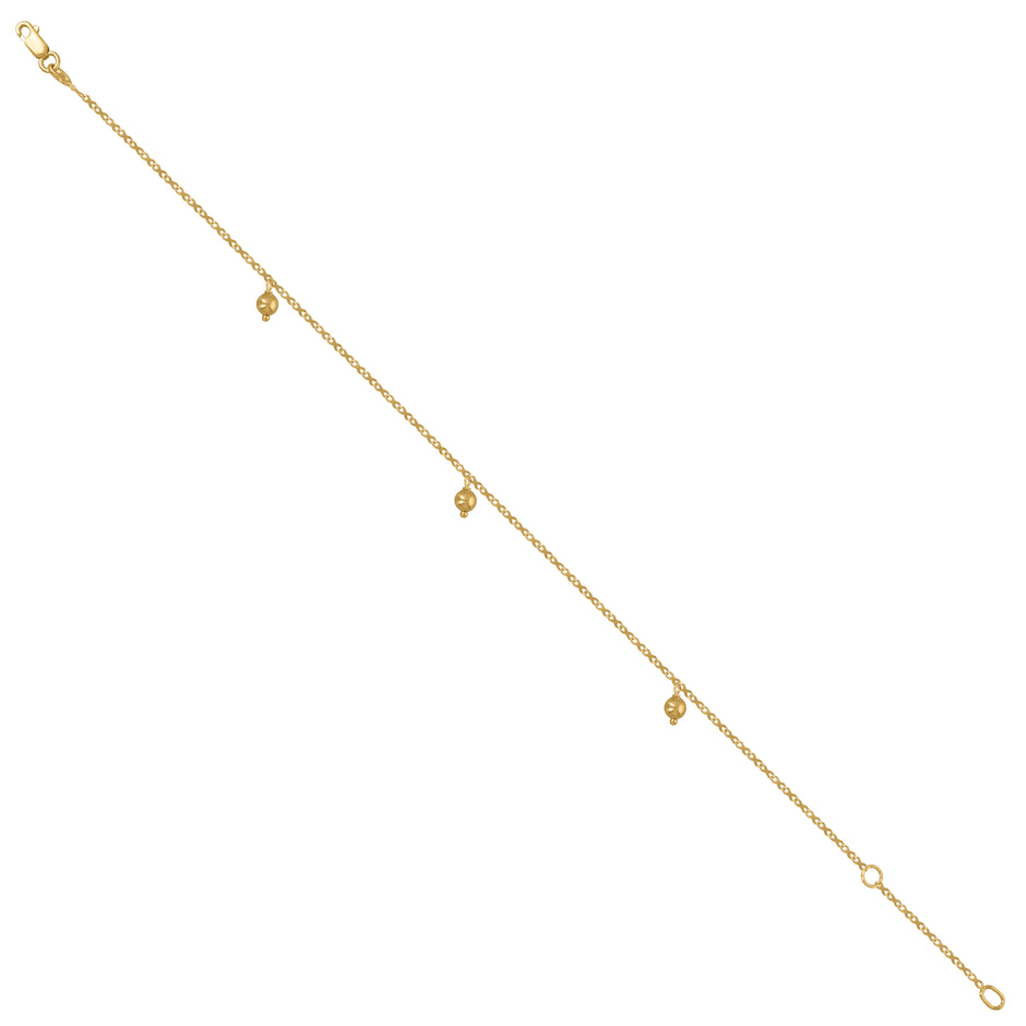 14Kt Yellow Gold Womens Beaded Charm Anklet