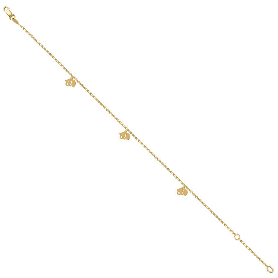 14Kt Yellow Gold Womens Elephant Charm Anklet