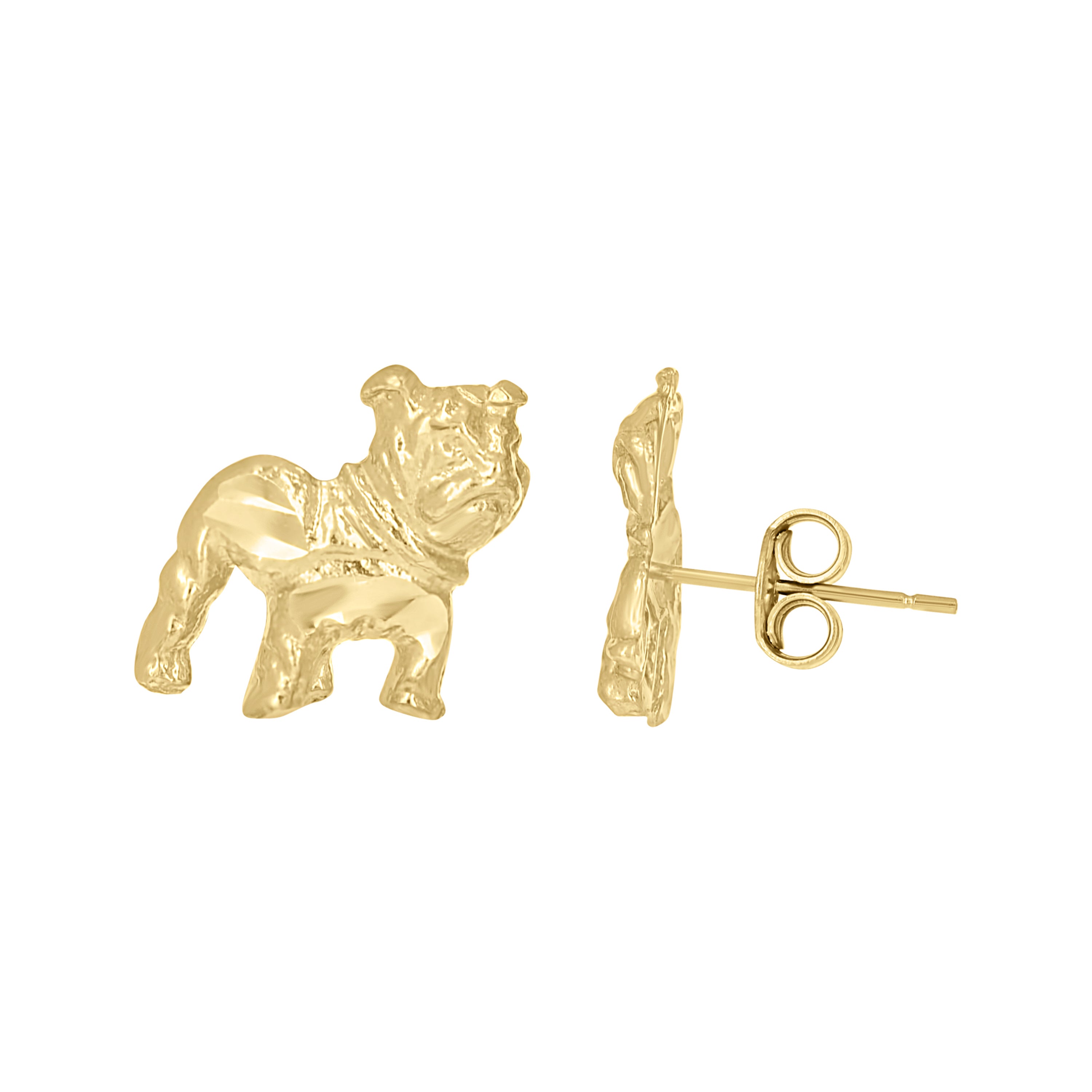 10kt Yellow Gold Mens Bull Dog Wildlife/Animal Stud Earrings