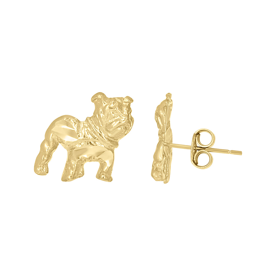 10kt Yellow Gold Mens Bull Dog Wildlife/Animal Stud Earrings