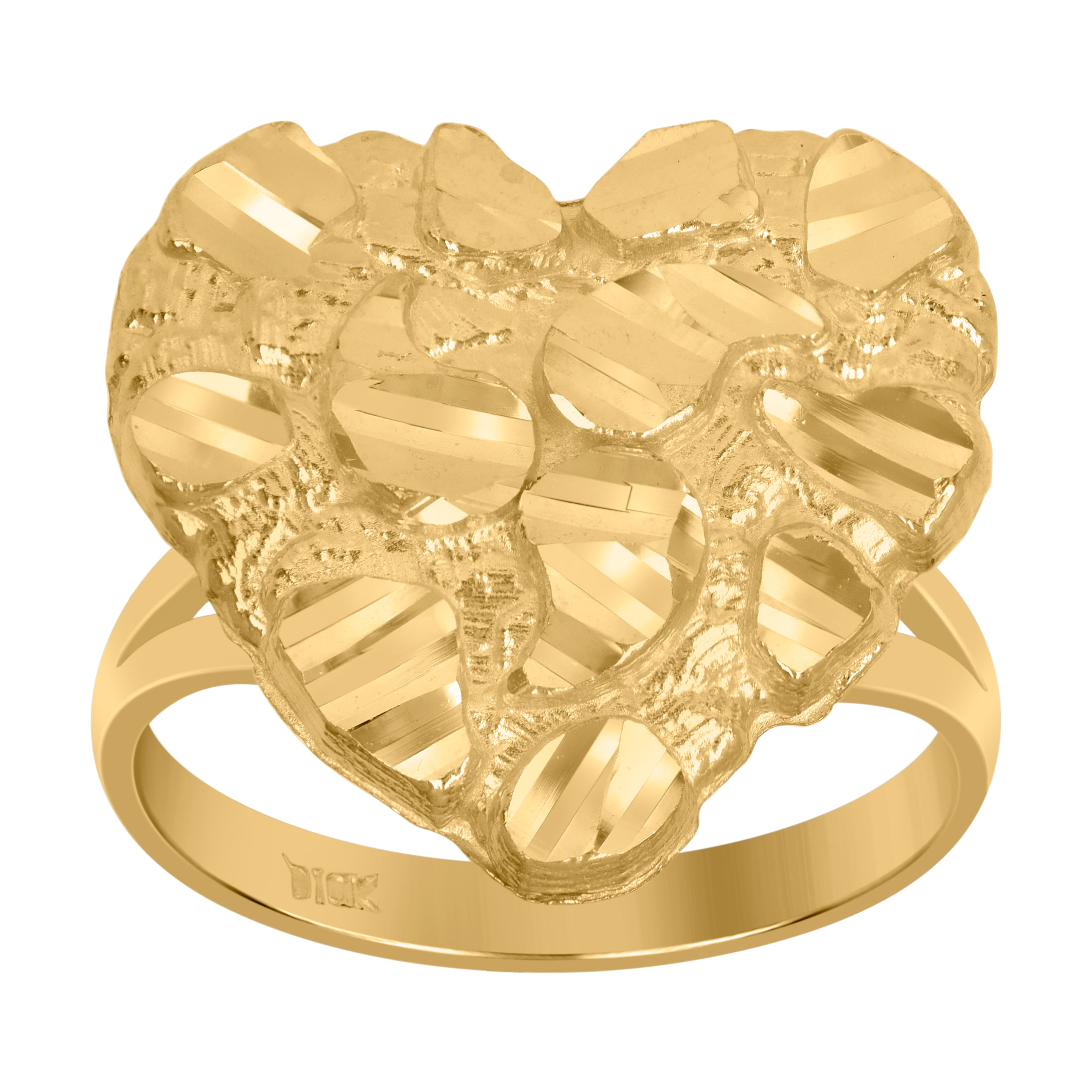 10kt Yellow Gold Womens Nugget Love Hearts Ring 