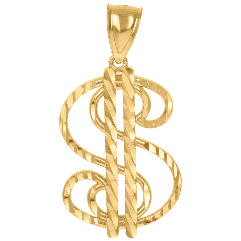 10kt Yellow Gold Mens Dollar Sign Currency Charm Pendant 