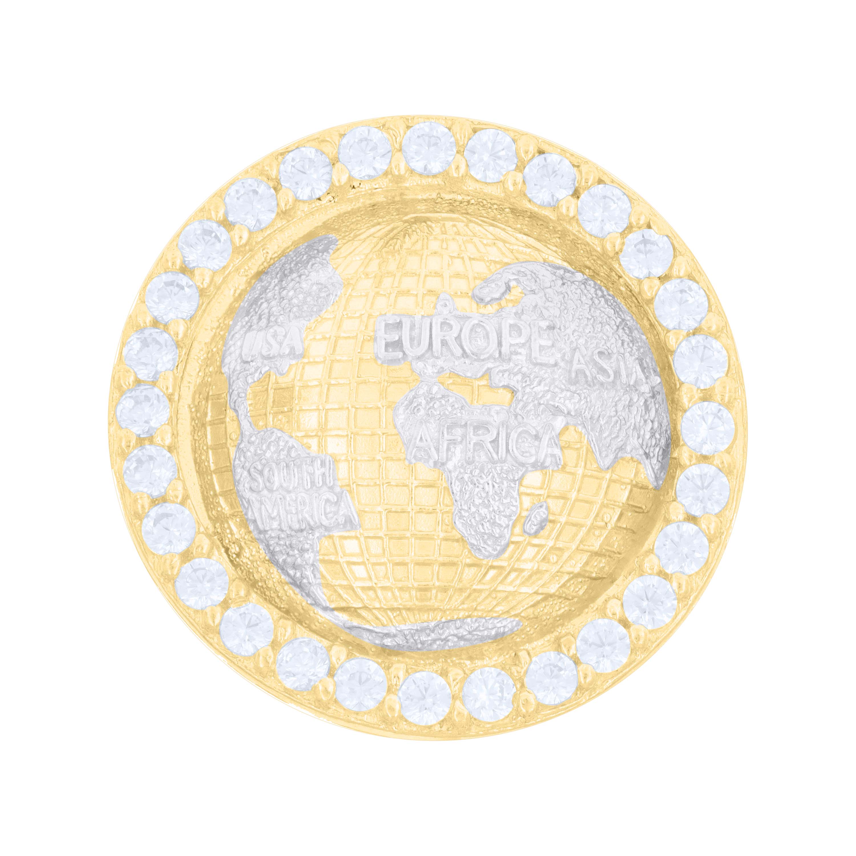 10kt Two-tone Gold Mens Cubic-Zirconia World Map Globe Fashion Ring 