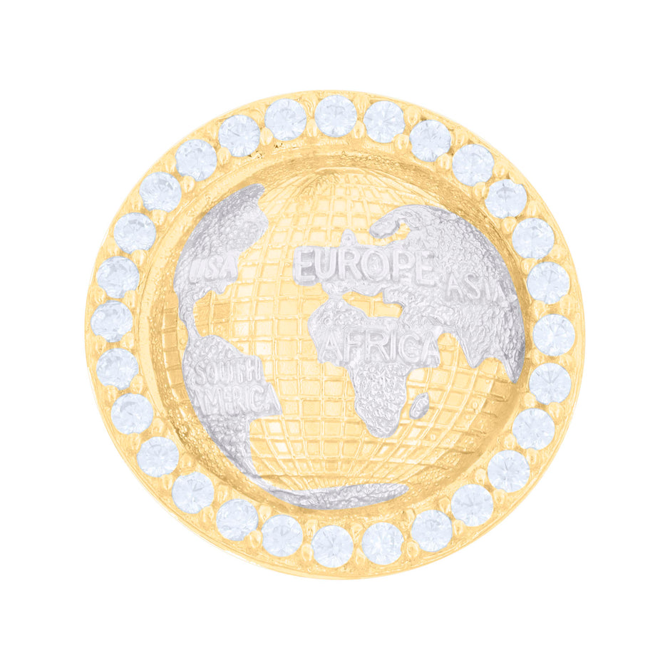 10kt Two-tone Gold Mens Cubic-Zirconia World Map Globe Fashion Ring 
