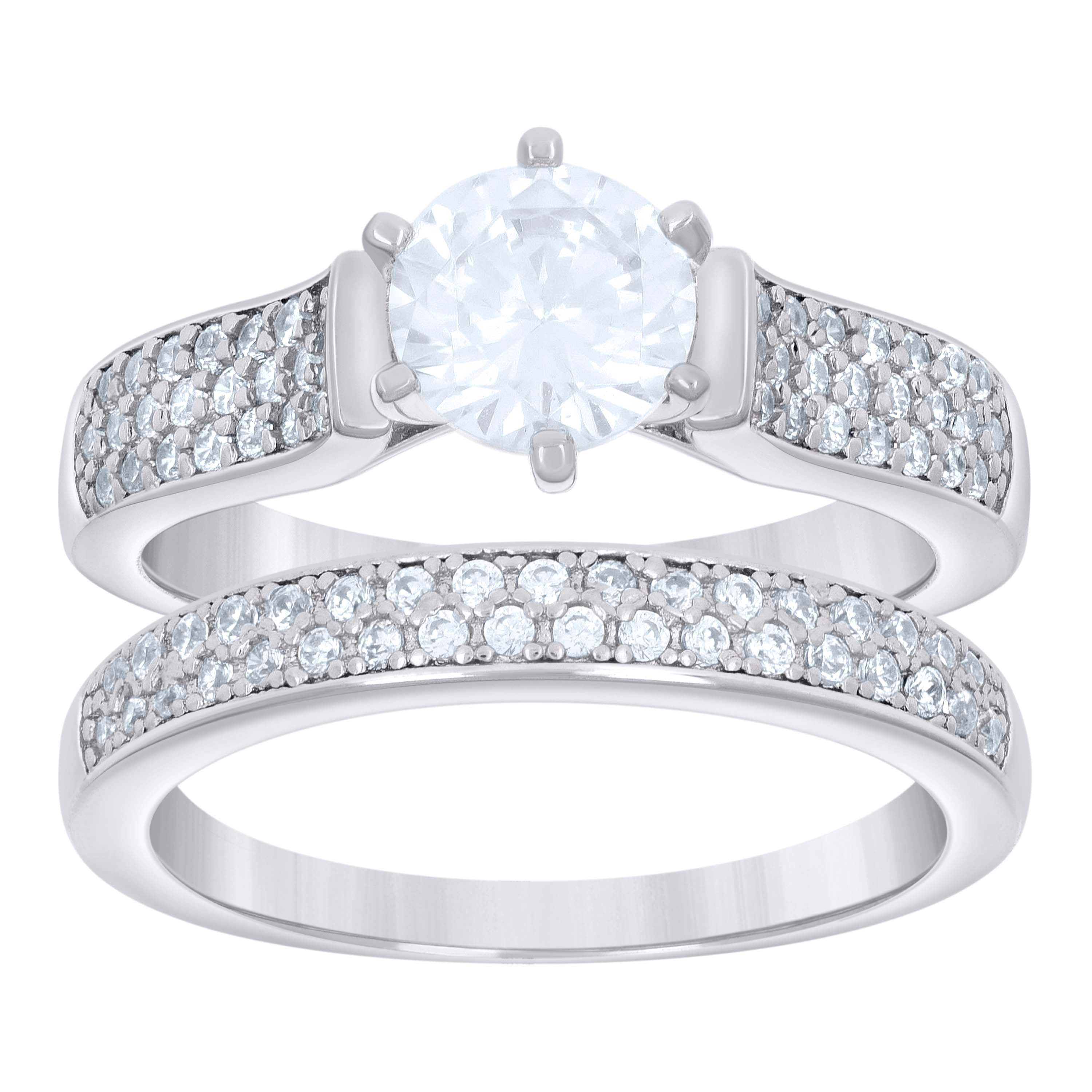 925 Sterling Silver Womens Cubic-Zirconia Duo Ring Set Size 8  - SLV-25572