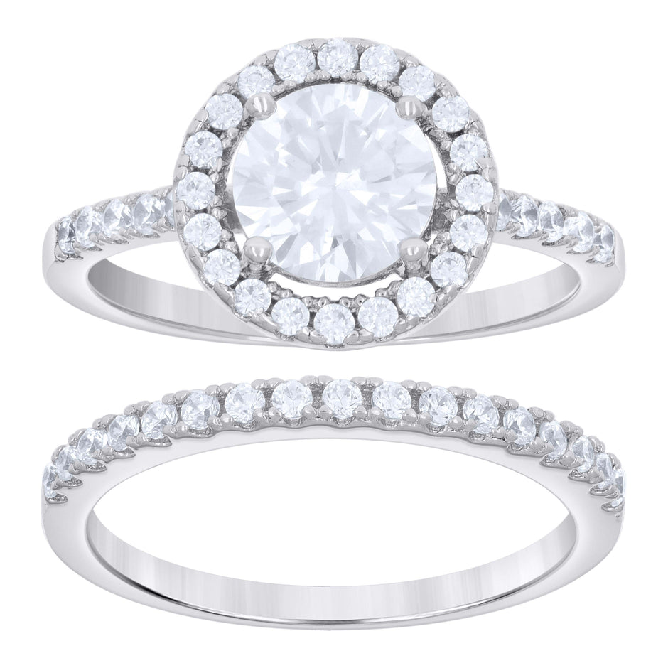 925 Sterling Silver Womens Cubic-Zirconia Duo Ring Set Size 8 - SLV-25472