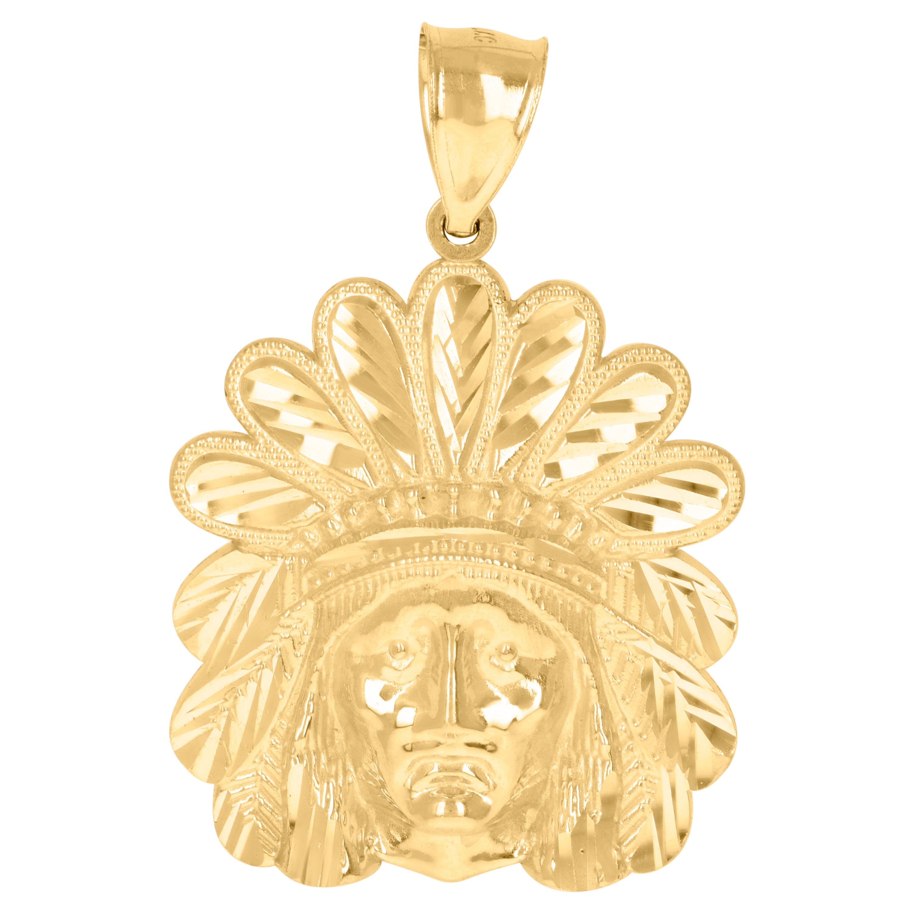 10kt Yellow Gold Mens Native Indian Fashion Charm Pendant