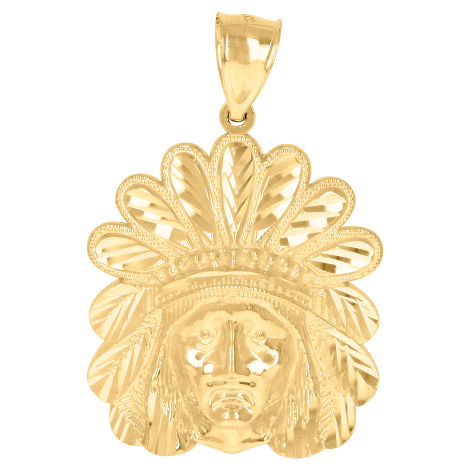 10kt Yellow Gold Mens Native Indian Fashion Charm Pendant