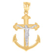 10kt Two-Tone Gold Mens Crucifix Anchor Religious Charm Pendant