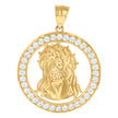 10Kt Yellow Gold Mens Cubic-Zirconia Medallion Jesus Religious Charm Pendant