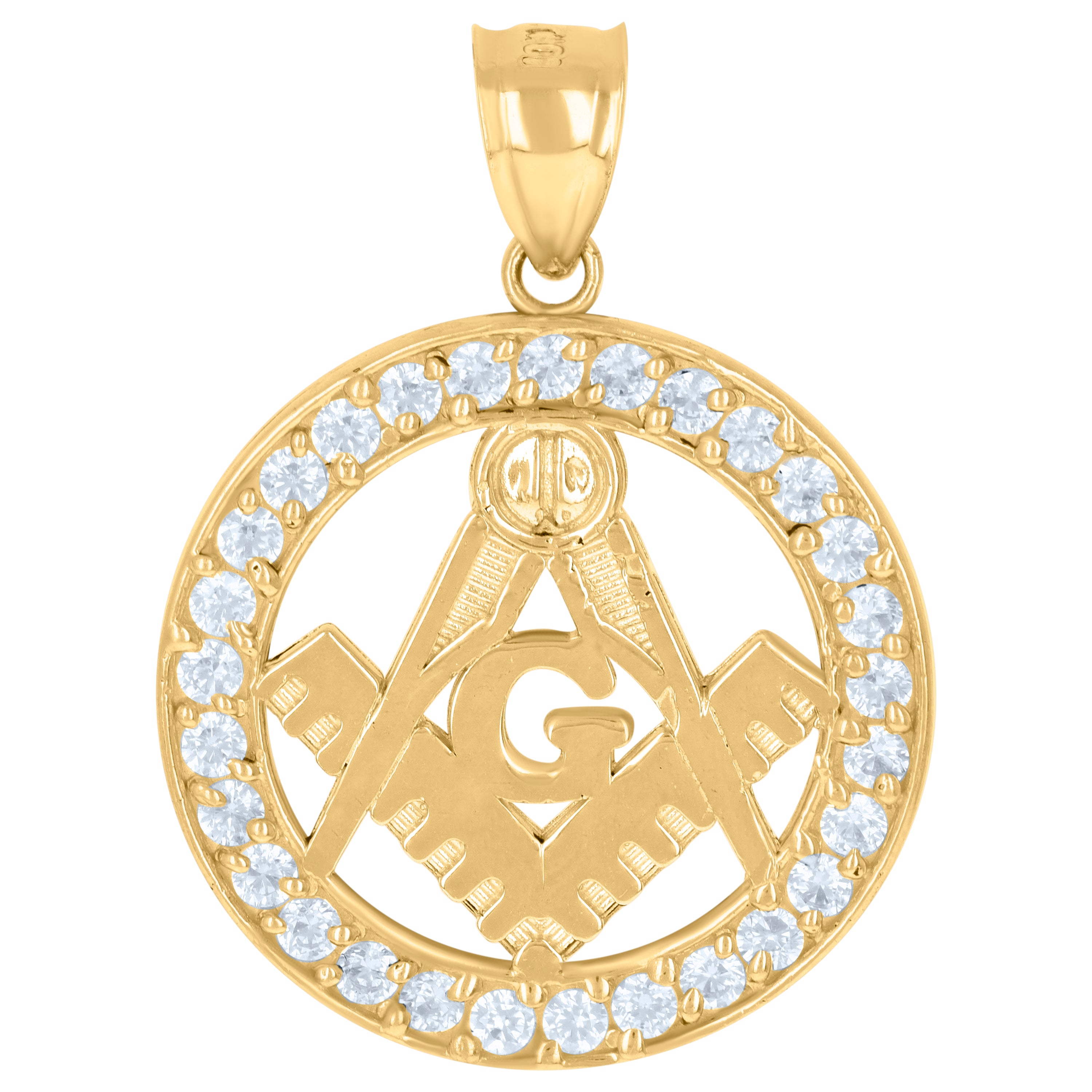 10kt Yellow Gold Mens Cubic-Zirconia Masonic Symbol Religious Charm Pendant