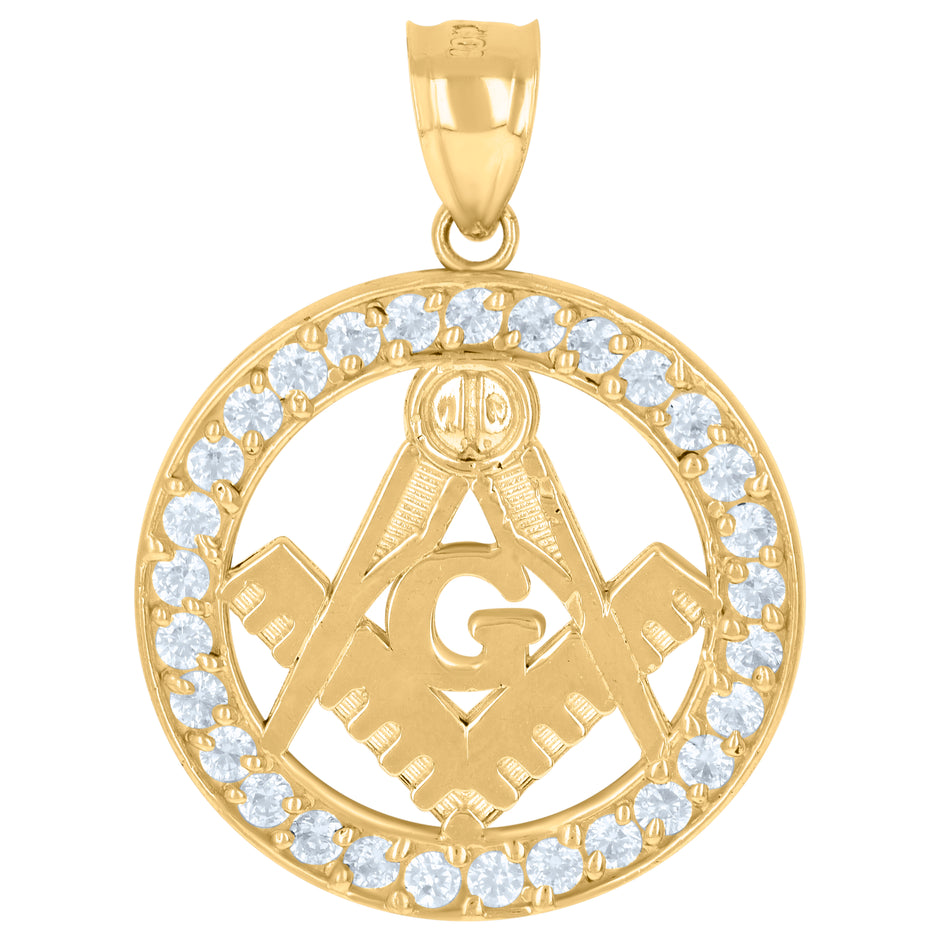 10kt Yellow Gold Mens Cubic-Zirconia Masonic Symbol Religious Charm Pendant
