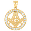 10kt Yellow Gold Mens Cubic-Zirconia Masonic Symbol Religious Charm Pendant