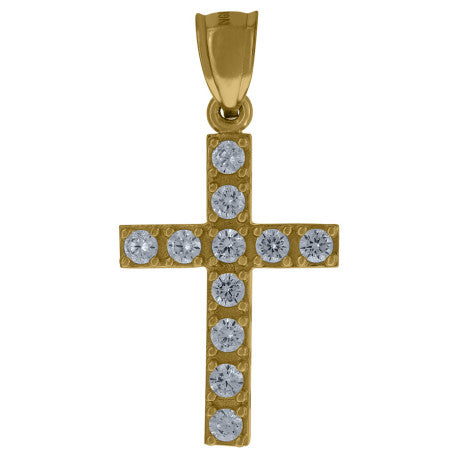 10kt Yellow Gold Womens Mens Round Cubic Zirconia Cubic-Zirconia Cross Religious Charm Pendant - SLV-12725