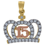 10kt Gold Tri-Color Diamond-Cut Womens 15 Anos Quinceanera Charm Pendant - SLV-64297