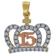 10kt Gold Tri-Color Diamond-Cut Womens 15 Anos Quinceanera Charm Pendant - SLV-64297
