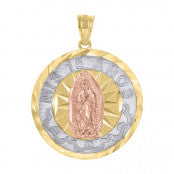 10kt Gold Tri-Color Diamond-Cut Womens Mary Mis 15 Anos Quinceanera Charm Pendant - SLV-68113