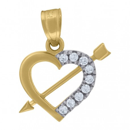 10kt Gold Two-Tone Cubic-Zirconia Womens Arrow Heart Charm Pendant - SLV-64162