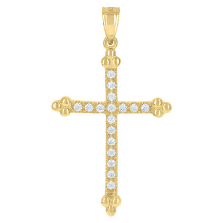 10kt Gold Two-Tone Cubic-Zirconia Unisex Cross Religious Charm Pendant - SLV-59447