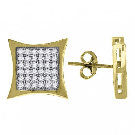 10kt Gold Two-Tone CZ Mens Kite 11.5mm X 11.5mm Push Back Studs - SLV-64709