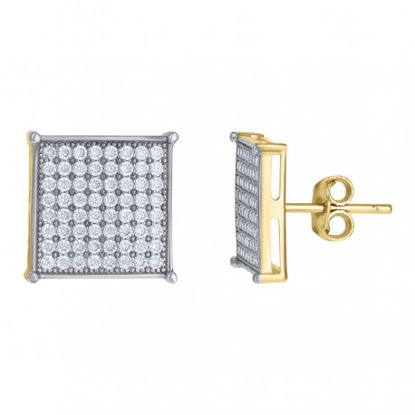 10kt Gold Two-Tone CZ Mens Square 11mm Push Back Studs - SLV-74916