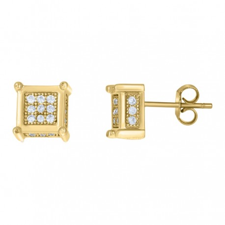 10kt Gold Two-Tone CZ Mens Square 7.1mm X 7.1mm Push Back Studs - SLV-69113