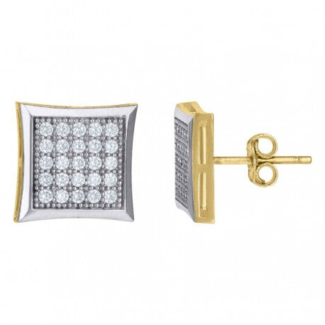 10kt Gold Two-Tone CZ Mens Kite 9.3mm X 9.3mm Push Back Studs - SLV-64755
