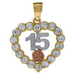 10kt Gold Tri-Color Cubic-Zirconia 15 Quinceanera Charm Pendant - SLV-105520