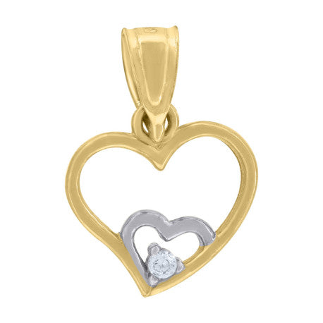 10kt Gold Two-Tone Cubic-Zirconia Womens Double Heart Charm Pendant - SLV-71415