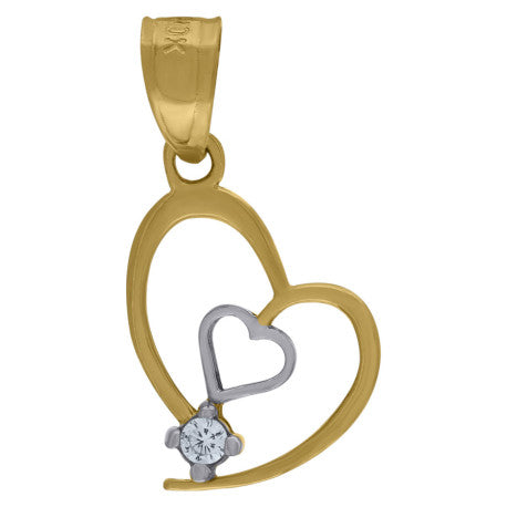 10kt Gold Two-Tone Cubic-Zirconia Womens Heart Charm Pendant - SLV-71434